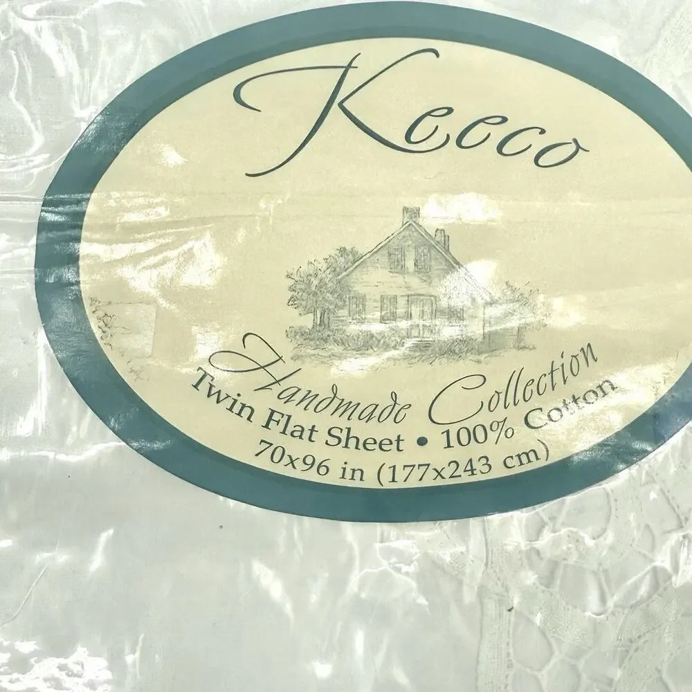 Vintage Keeco TWIN flat sheet 100% Cotton Handmade Collection 70”x96” White NEW!